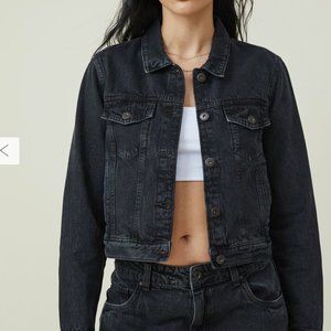Cotton-On Black Cropped Denim Girlfriend Jacket